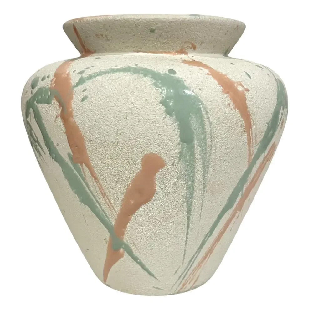 Harris Potteries Vintage 80s Ceramic Vase Post Modern Splatter Textured Pottery